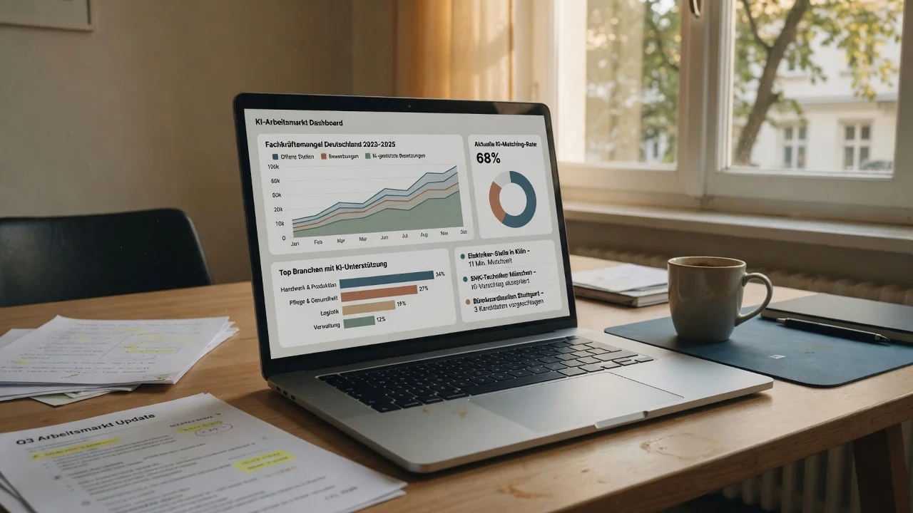 Laptop mit KI-Arbeitsmarkt-Dashboard zum OpenAI EU-Jobreport