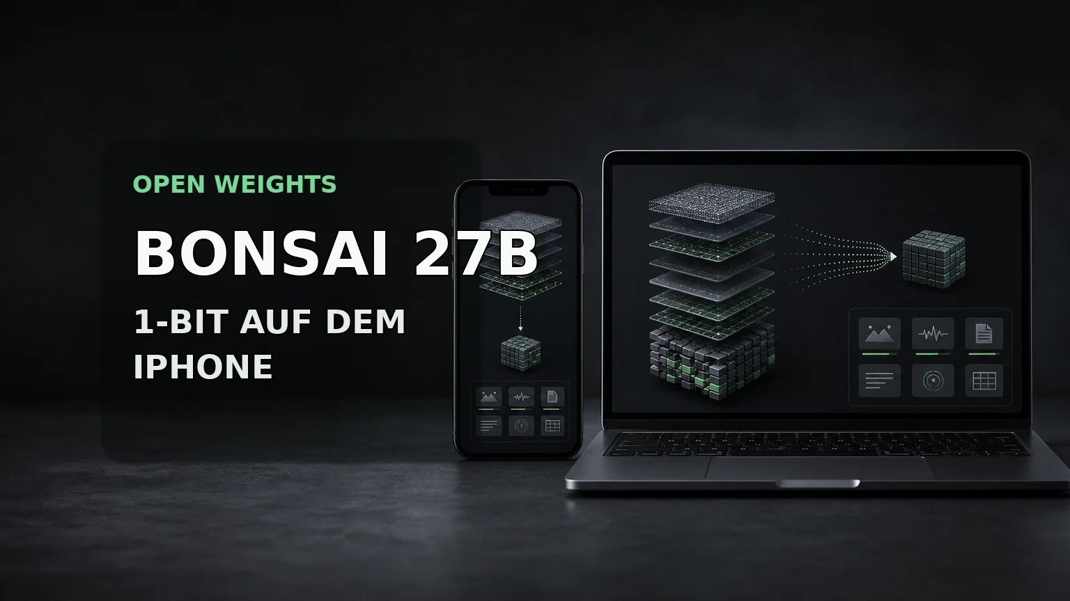 Bonsai 27B als komprimiertes lokales KI-Modell auf Smartphone und Laptop