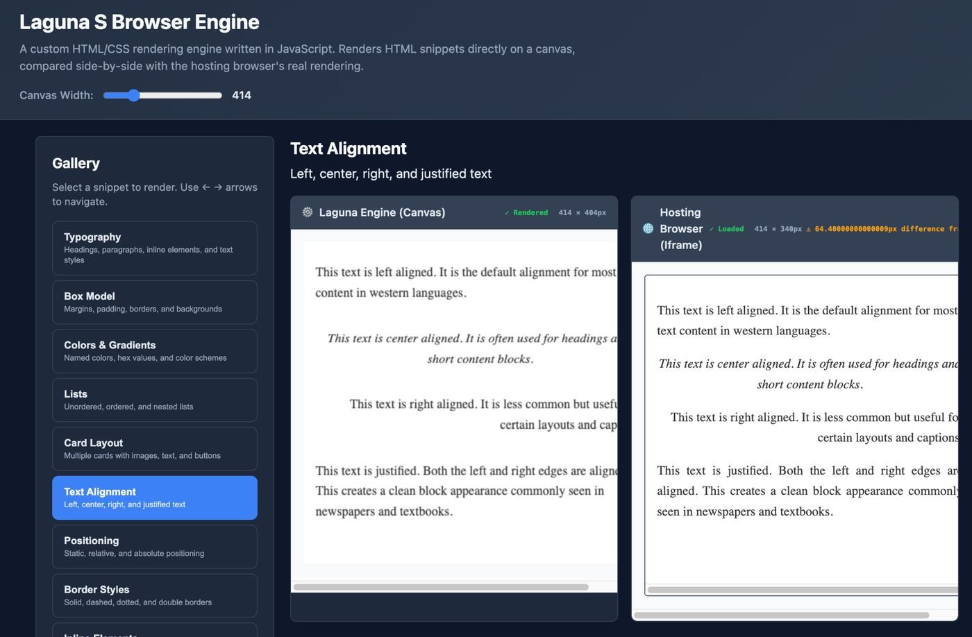Von Laguna S 2.1 erzeugte Browser-Engine im Vergleich zum echten Browser