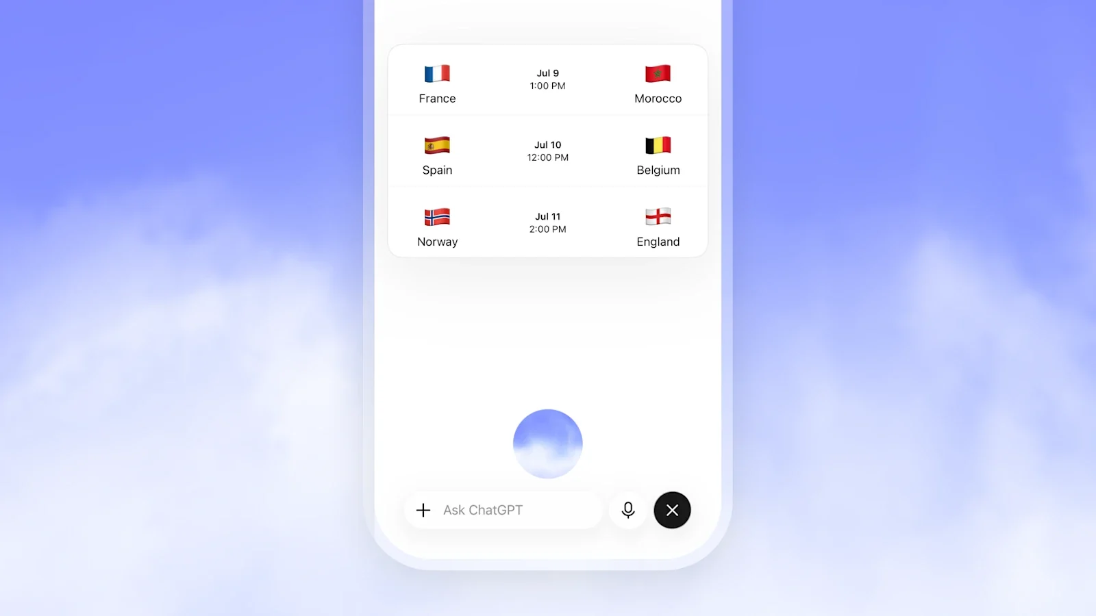 Offizielles OpenAI-Beispiel: GPT-Live zeigt Sporttermine in ChatGPT